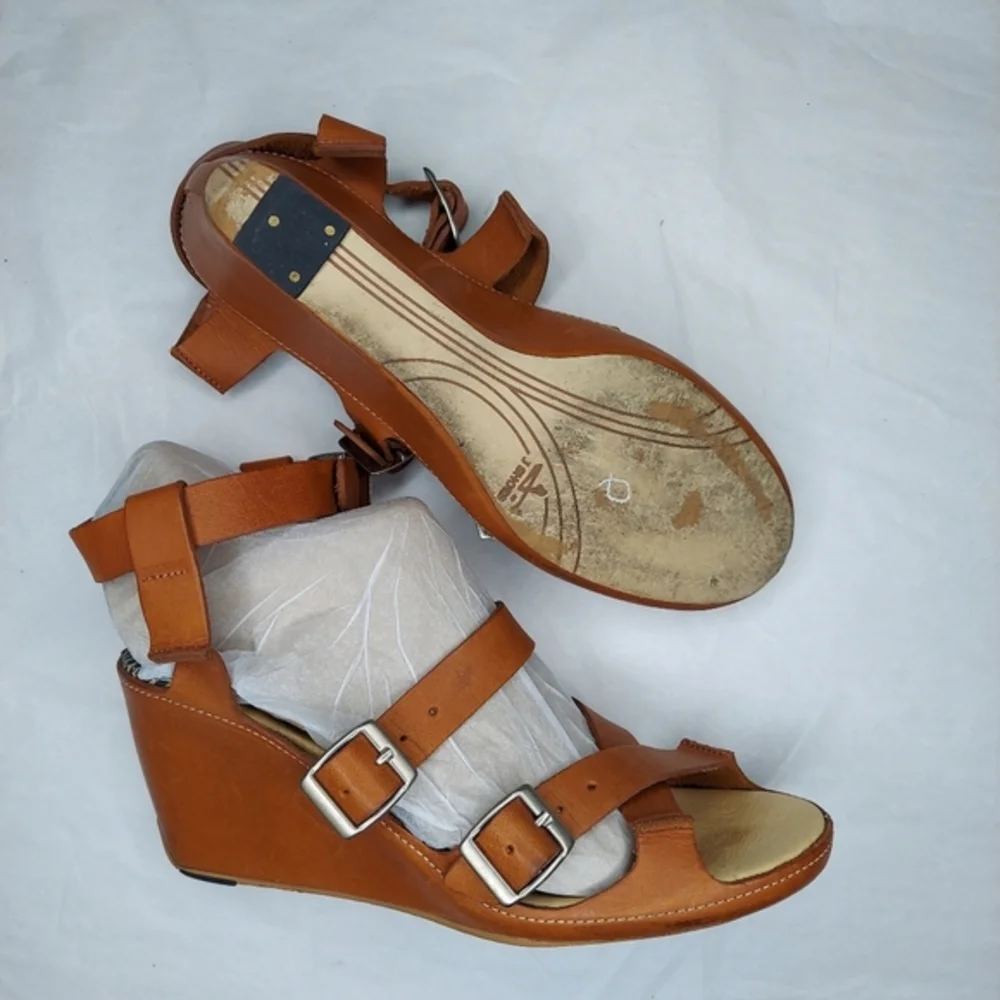 J Shoes Leather Wedge Heel‎ Sandals Womens 10 Strappy Ankle Adjustable Buckle